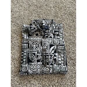 PETE HUNTINGTON size S SHIRT Button Up BALI Handcrafted LS FLORAL BLACK E24
